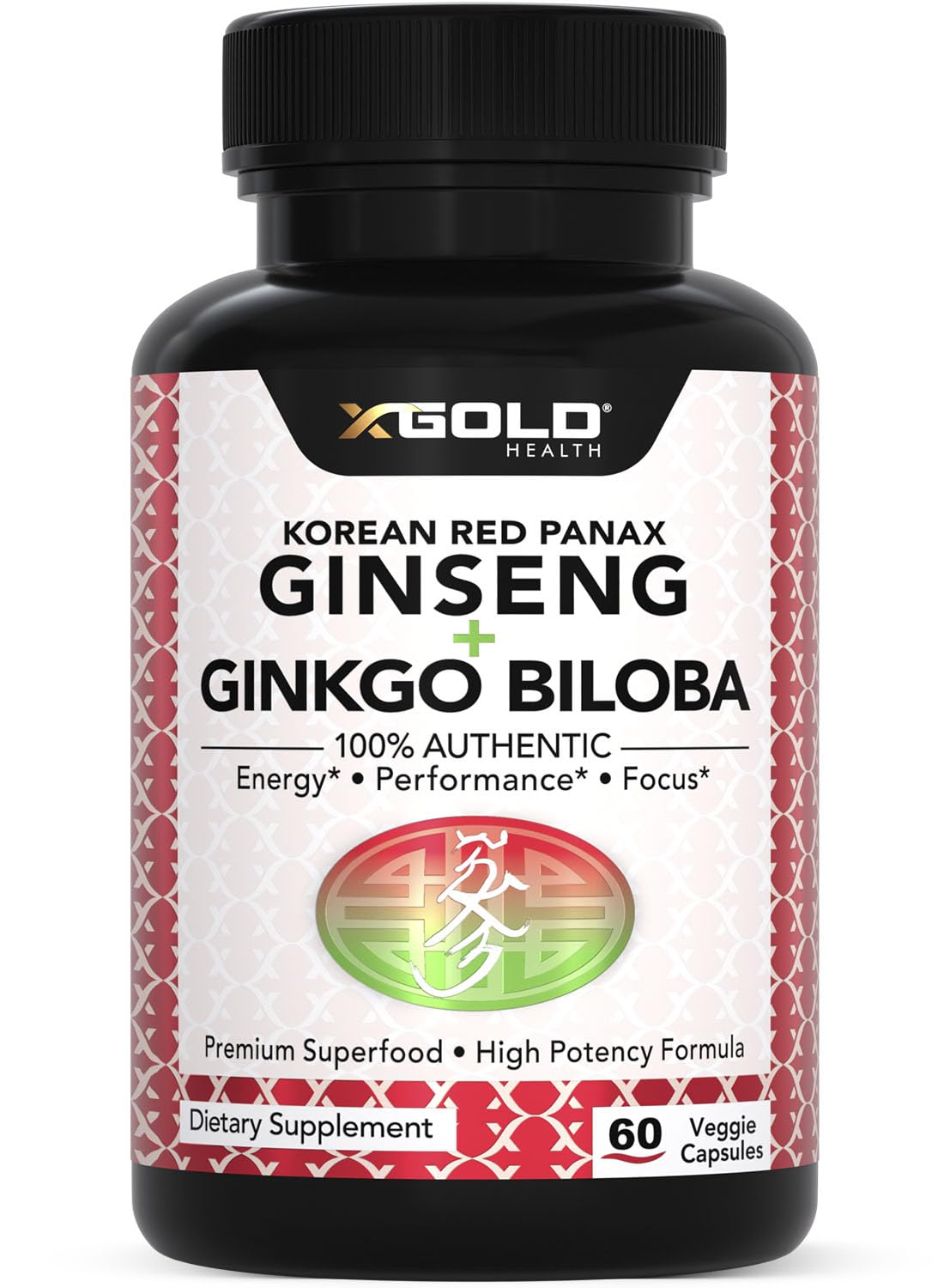 Flacon de X Gold Health Ginseng Rouge Coréen et Ginkgo Biloba 60 capsules