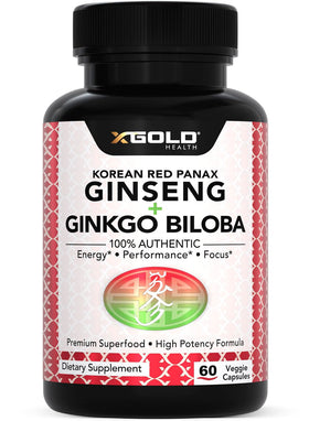 Flacon de X Gold Health Ginseng Rouge Coréen et Ginkgo Biloba 60 capsules