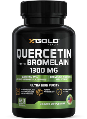 Flacon de X Gold Health Quercétine 1300 mg avec Bromélaïne, 120 capsules végétales