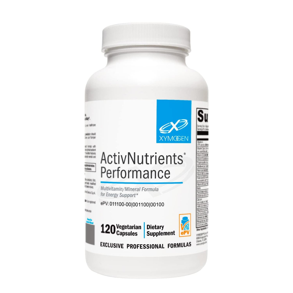 Flacon de XYMOGEN ActivNutrients Performance 120 capsules vue de face