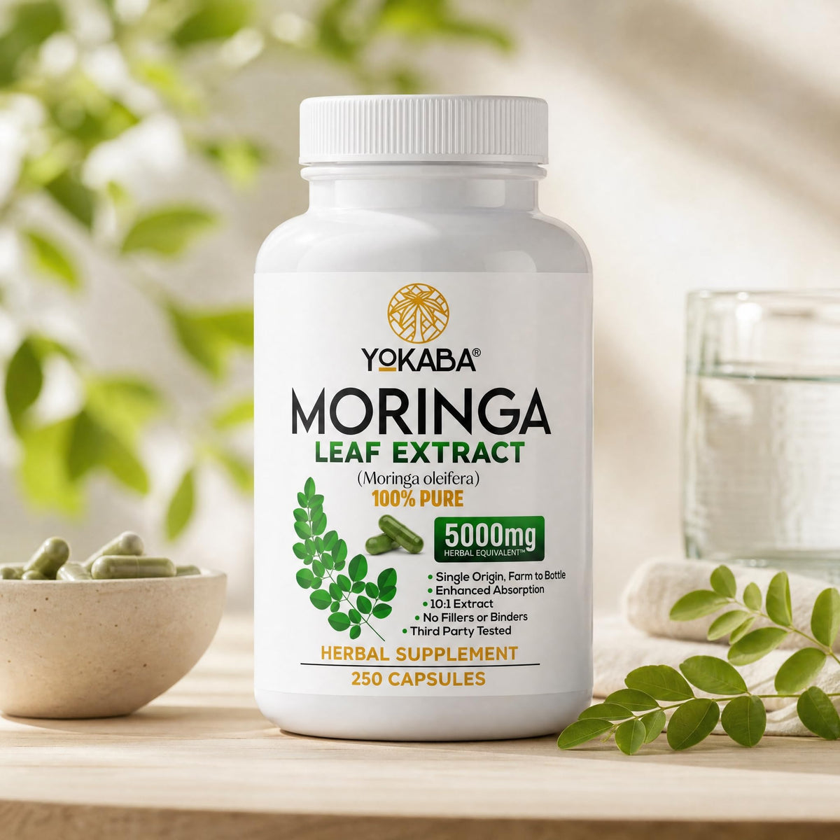 Flacon de Yokaba Moringa avec étiquette visible