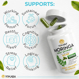 Flacon de Yokaba Moringa Oleifera ouvert avec capsules visibles