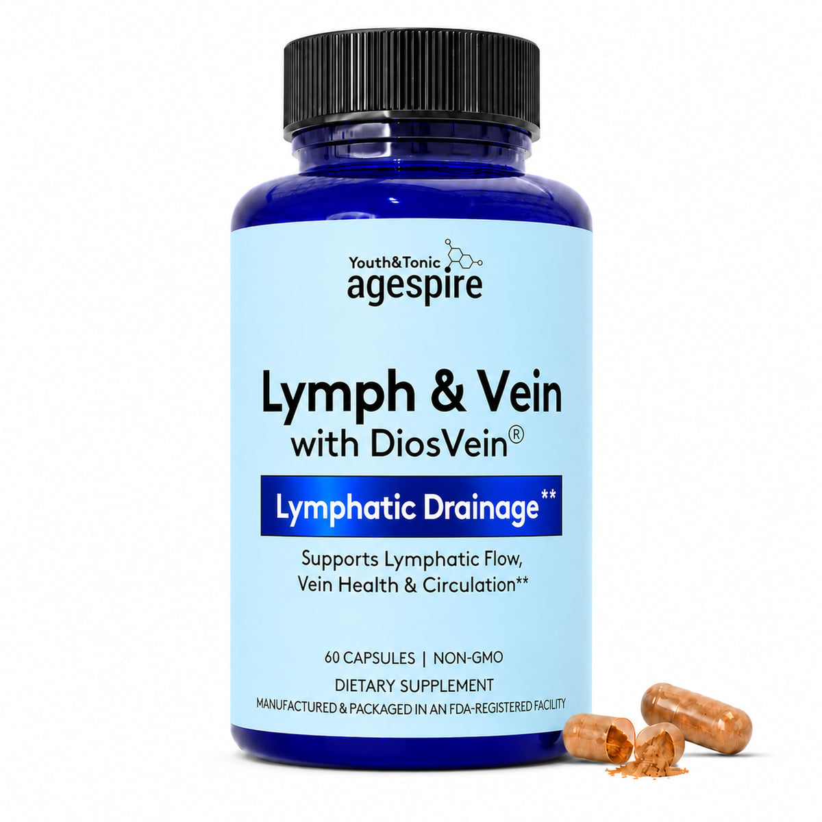 Flacon de Youth & Tonic Drainage Lymphatique 60 capsules vue frontale