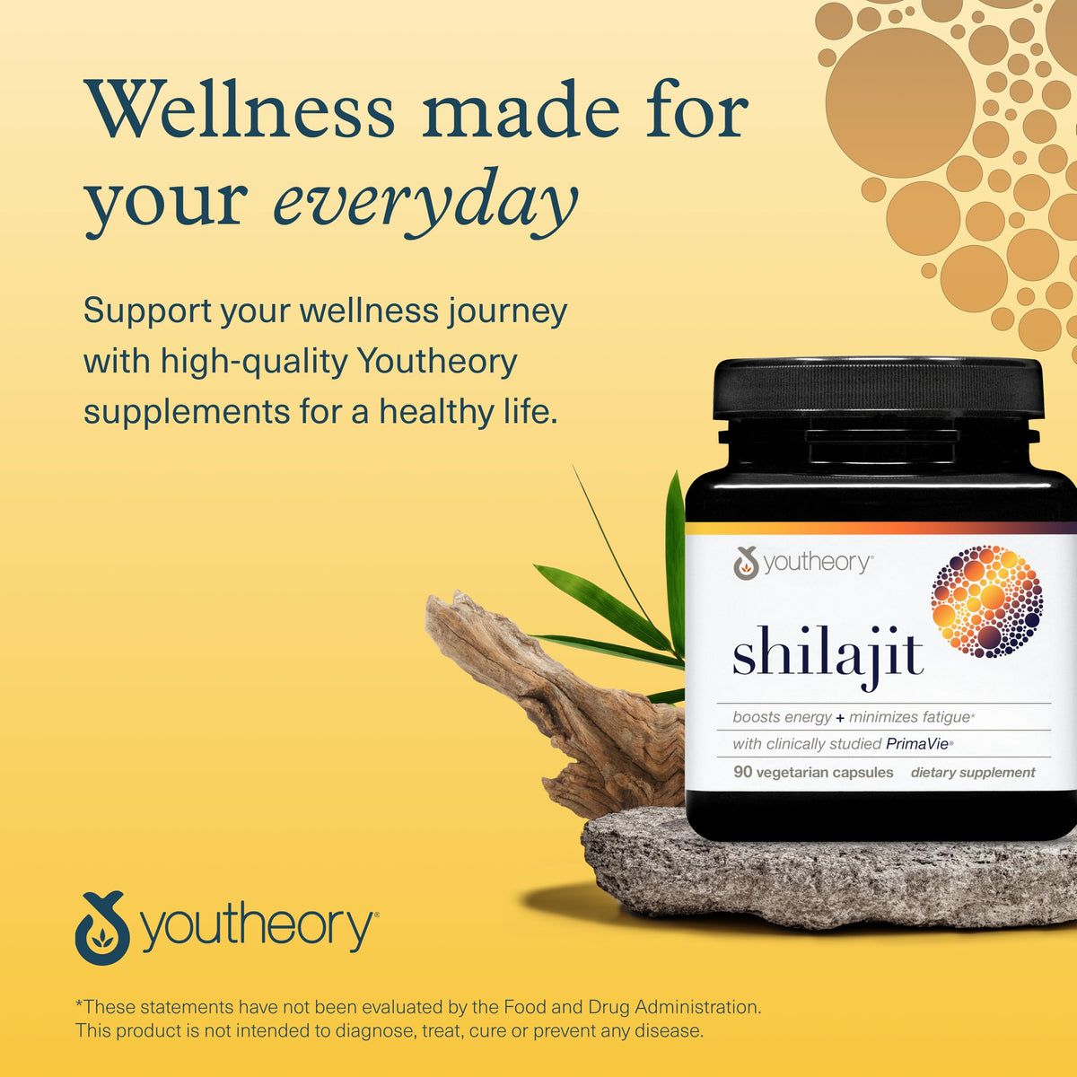 Flacon de Youtheory Shilajit Avancé 500 mg avec étiquette visible