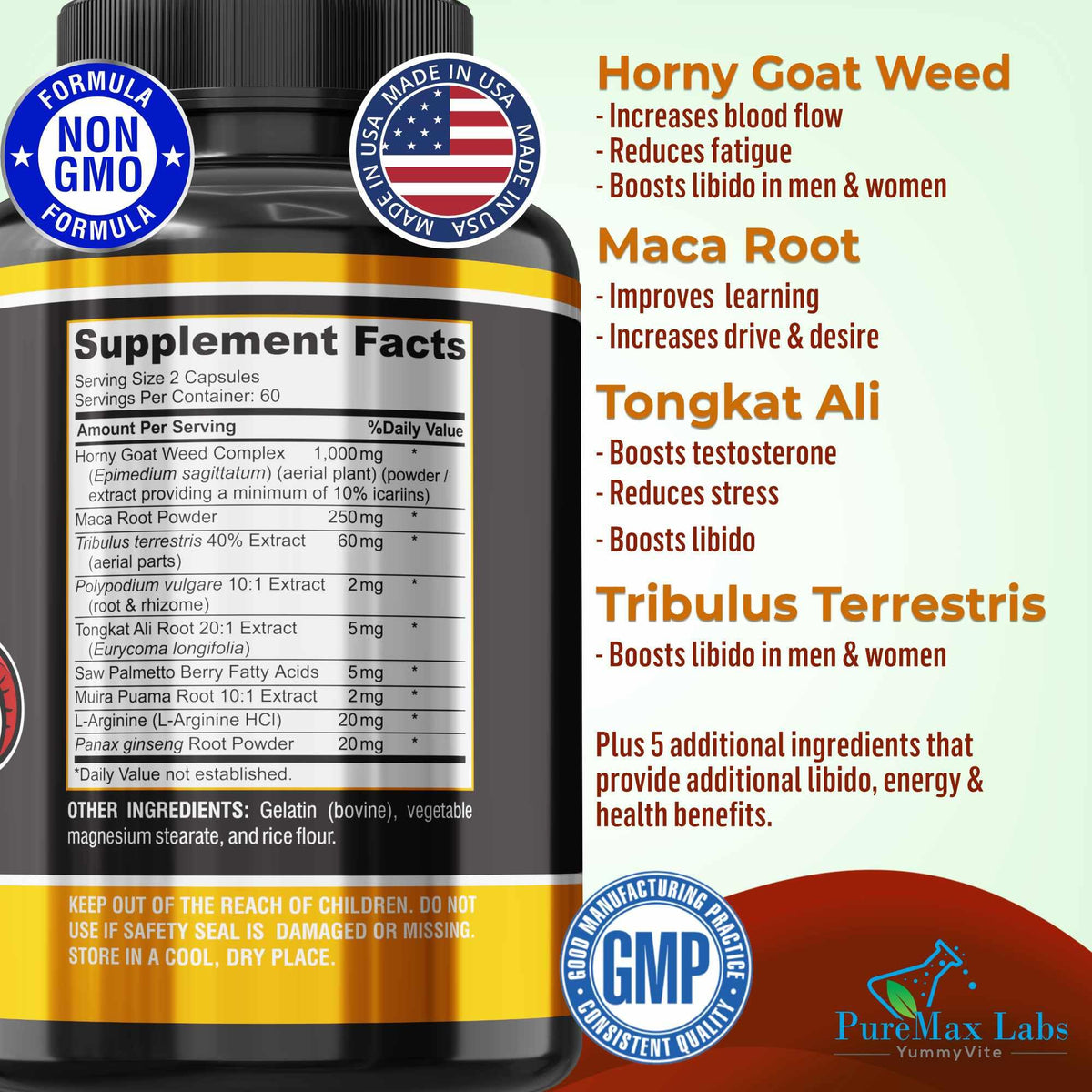 Flacon de YUMMYVITE Horny Goat Weed avec étiquette
