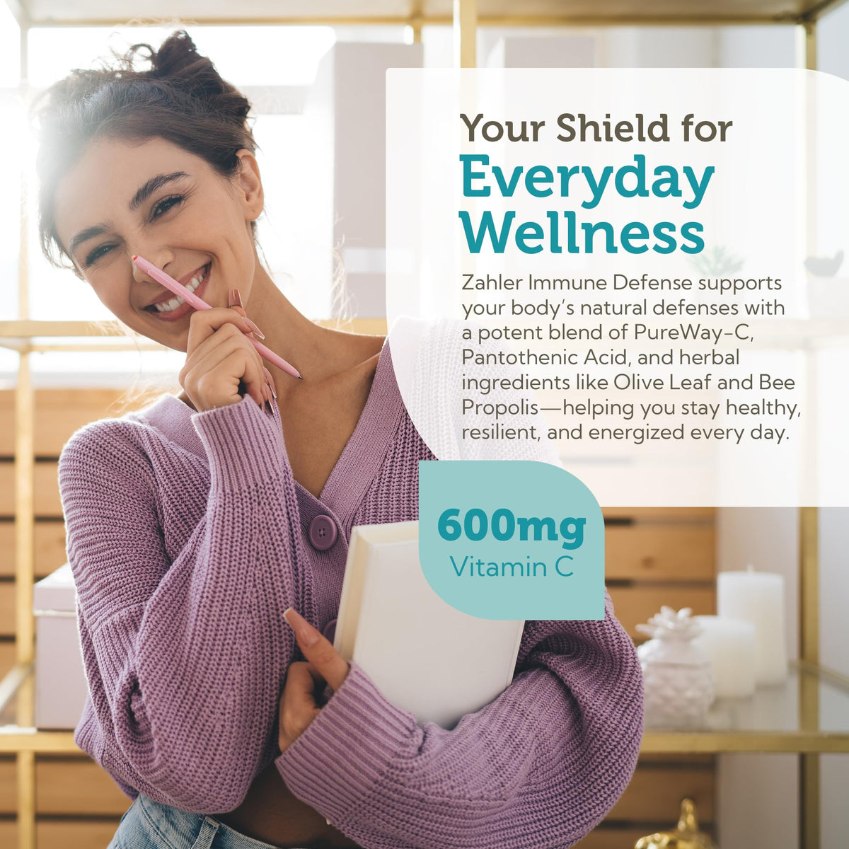 Flacon de Zahler Défense daily wellness avec des gélules à côté