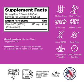 Flacon de Zahler Vitamine D3 5000 IU sur une table