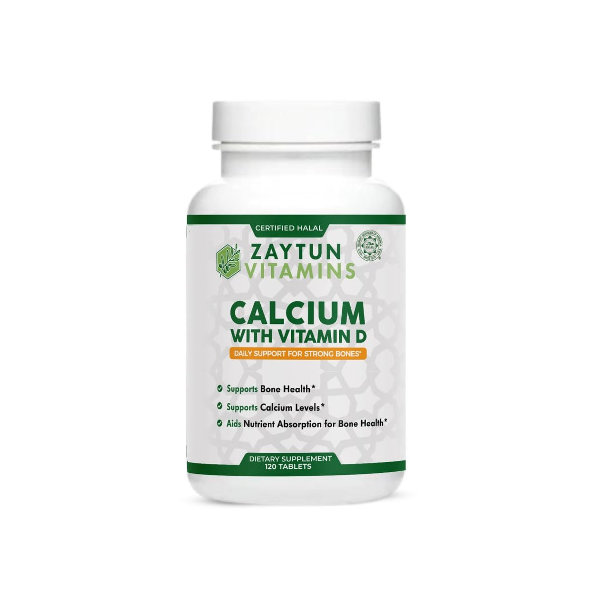 Flacon de Zaytun Calcium Halal 650 mg avec étiquette