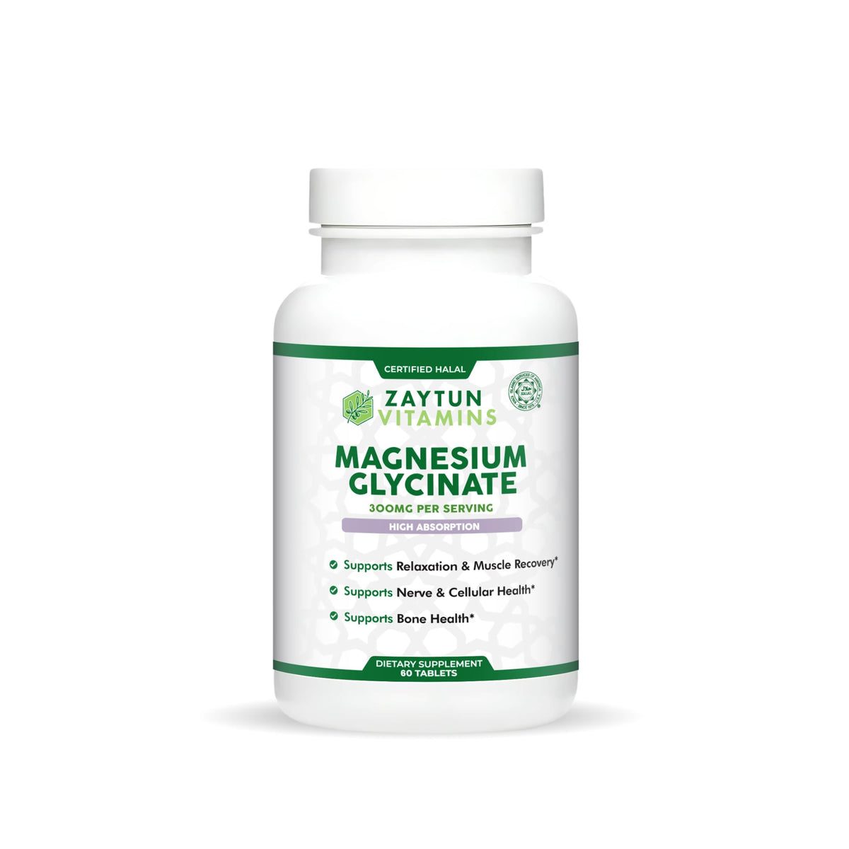 Flacon de Zaytun Glycinate de Magnésium 300mg, 60 comprimés