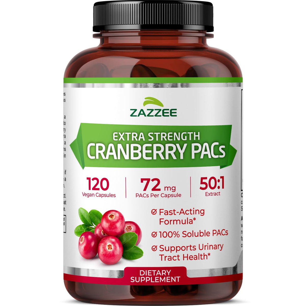 Flacon de Zazzee Cranberry PACs 120 capsules végétales