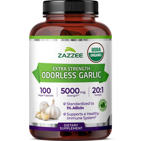 Flacon de Zazzee Extrait de Ail Bio Inodore 100 gélules vue de face