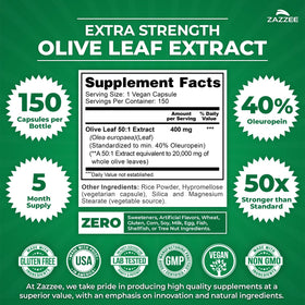 Flacon de Zazzee Extrait de Feuille d'Olivier 150 capsules