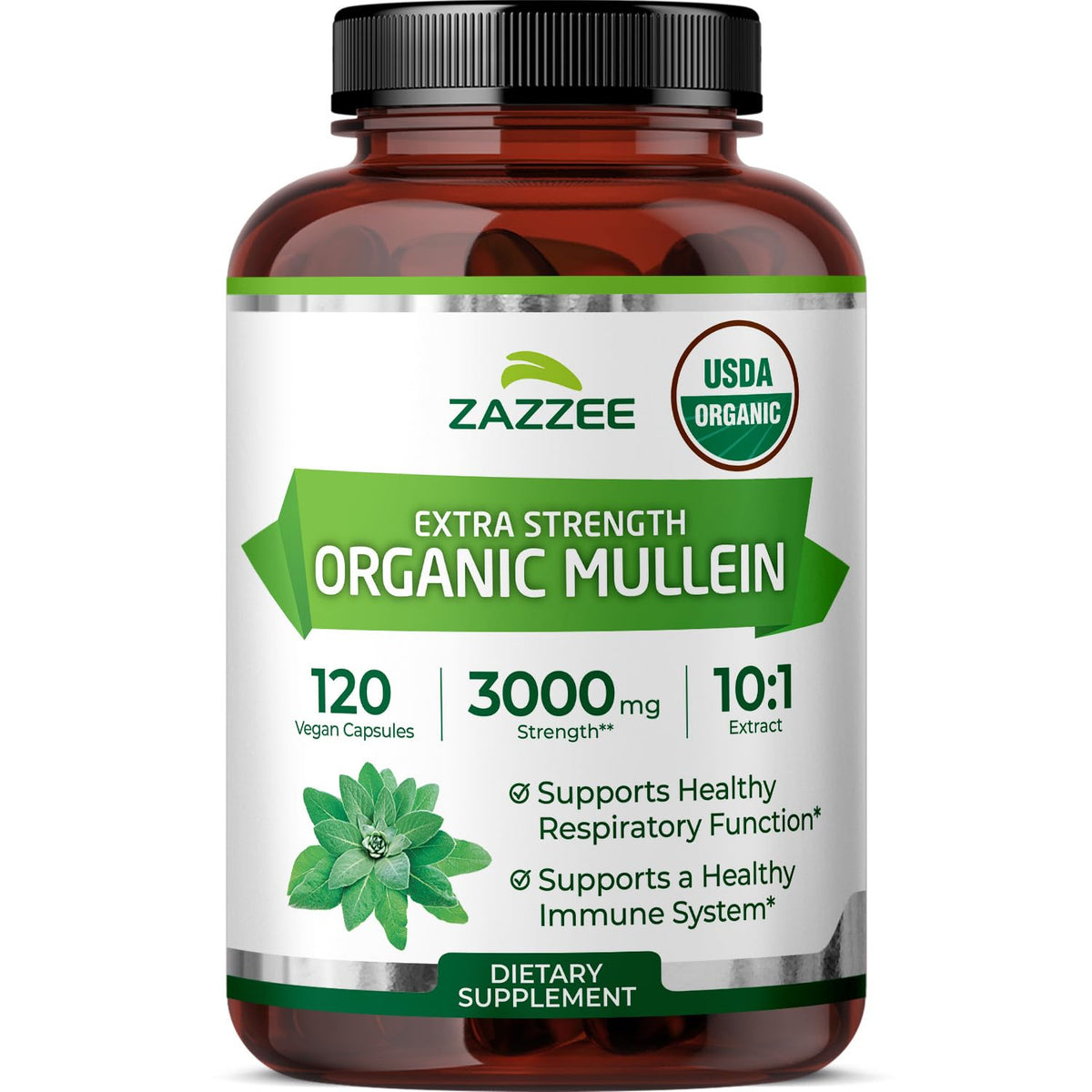 Flacon de Zazzee Extrait de Feuille de Molène Bio 10:1, 120 capsules