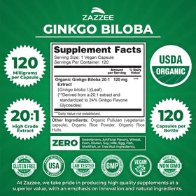 Flacon de Zazzee Extrait de Ginkgo Biloba avec étiquette