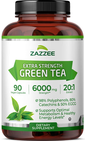 Flacon de Zazzee Extrait de Thé Vert 20:1 90 Capsules Végétaliennes