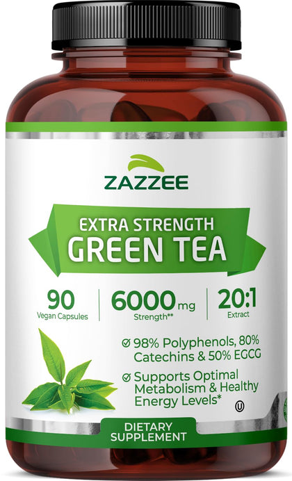 Flacon de Zazzee Extrait de Thé Vert 20:1 90 Capsules Végétaliennes
