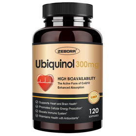 Flacon de ZEBORA Ubiquinol CoQ10 300mg, 120 capsules