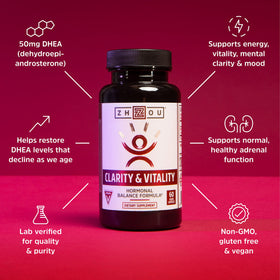 Flacon de ZHOU Clarity & Vitality avec étiquette visible