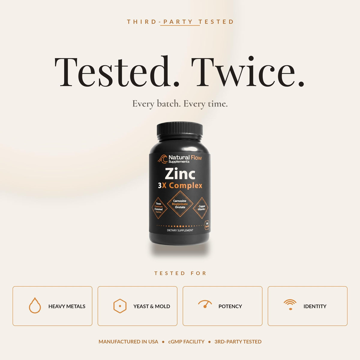 Flacon de Zinc 3X Complex Natural Flow ouvert avec capsules