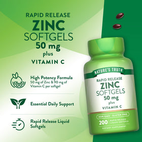 Flacon de Zinc 50mg avec Vitamine C ouvert, montrant les gélules
