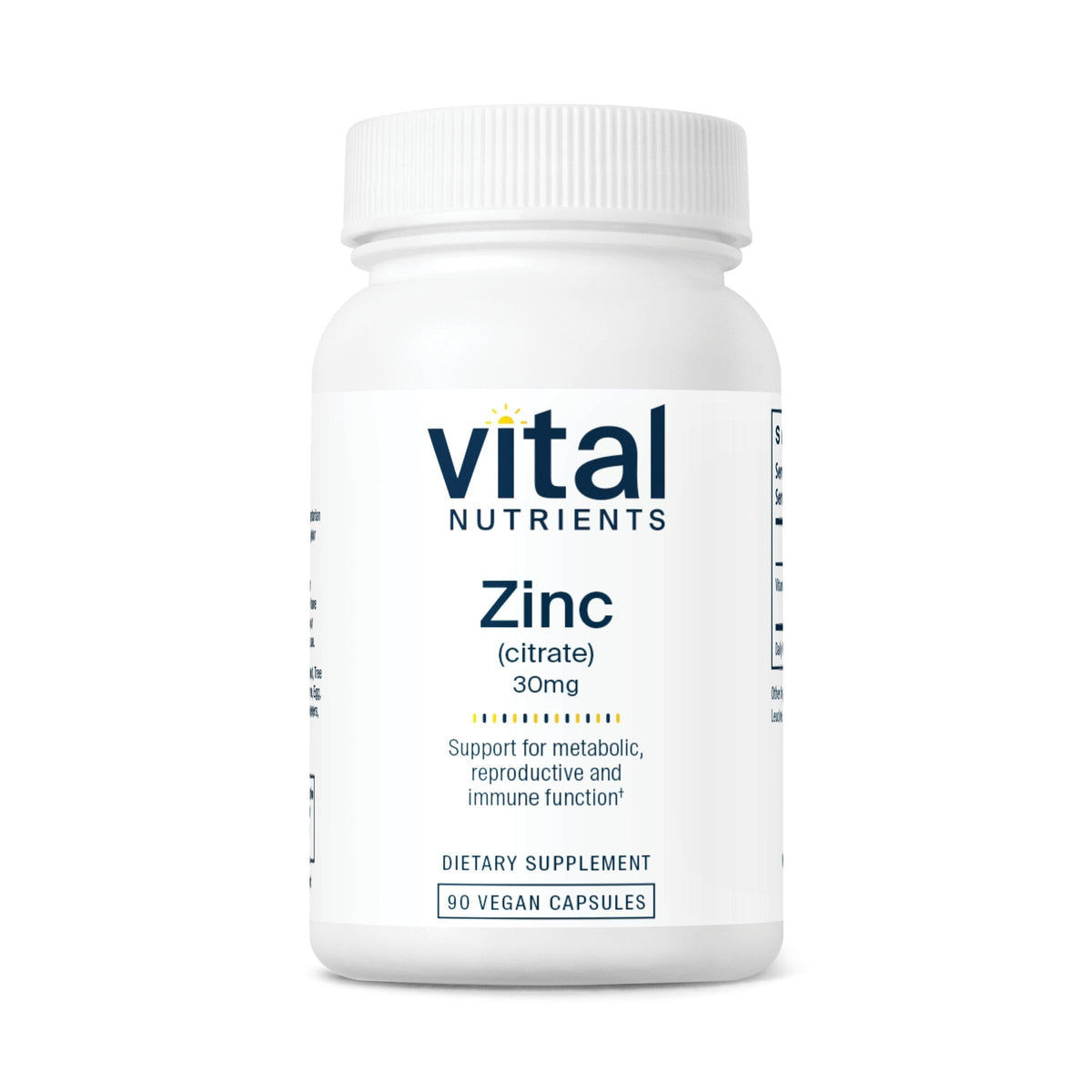 Flacon de Zinc Citrate Vital Nutrients 30mg 90 capsules vue avant