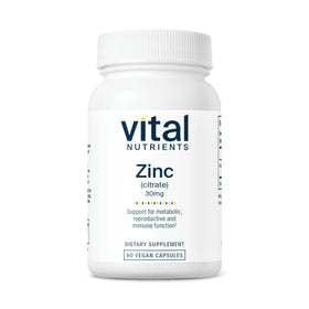 Flacon de Zinc Citrate Vital Nutrients 30mg 90 capsules vue avant