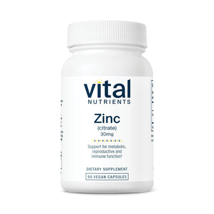 Flacon de Zinc Citrate Vital Nutrients 30mg 90 capsules vue avant