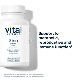 Flacon de Zinc Citrate Vital Nutrients 30mg avec capsules visibles