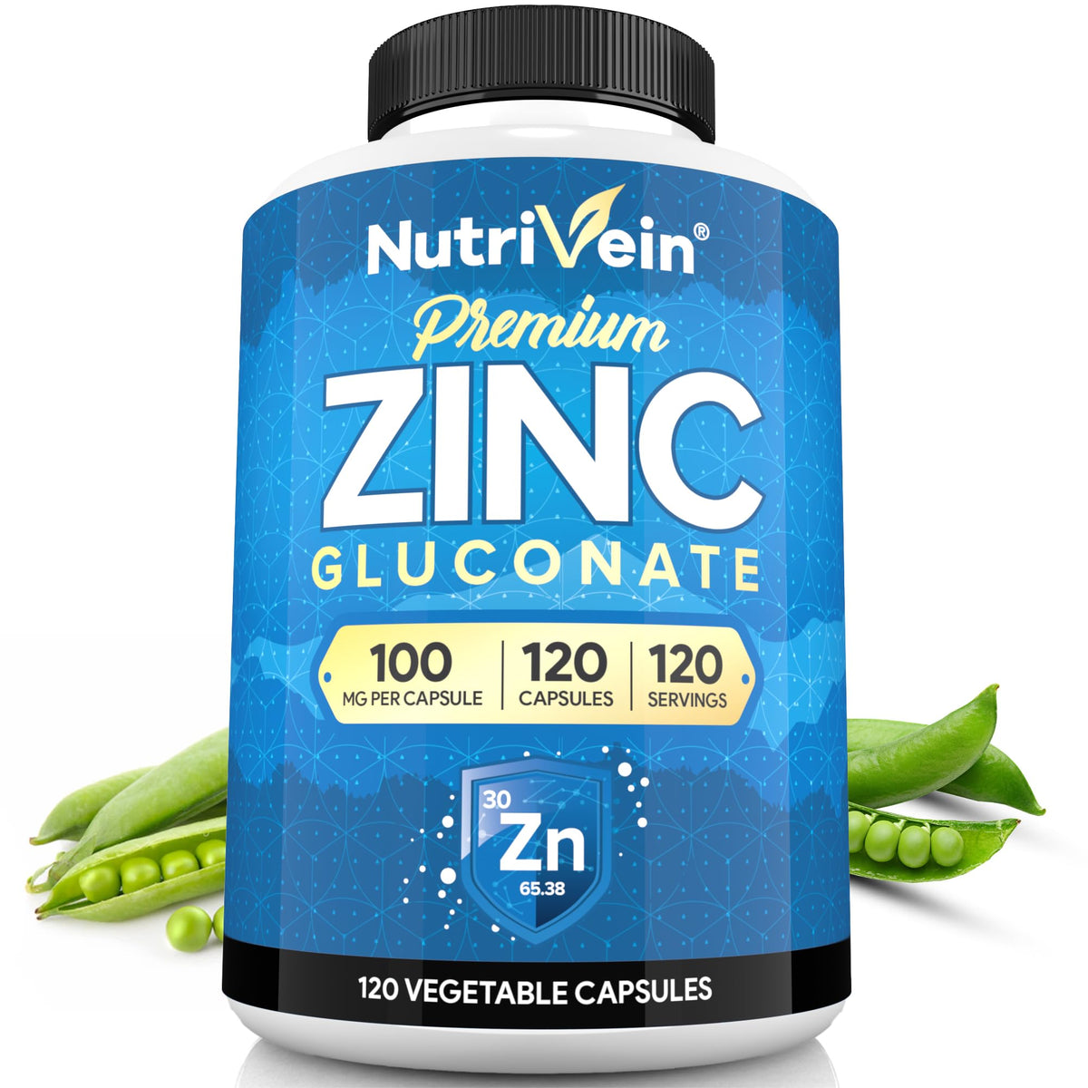 Flacon de Zinc Gluconate Nutrivein 100 mg avec 120 capsules
