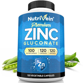 Flacon de Zinc Gluconate Nutrivein 100 mg avec 120 capsules