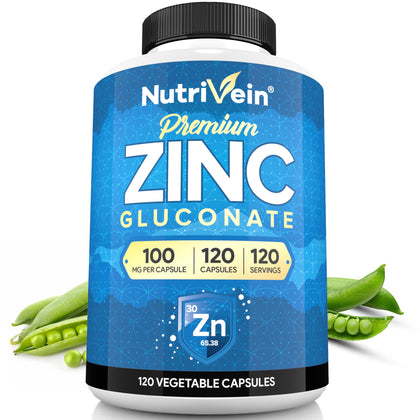 Flacon de Zinc Gluconate Nutrivein 100 mg avec 120 capsules