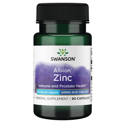Flacon de zinc glyciné Swanson 30 mg 90 capsules vue avant