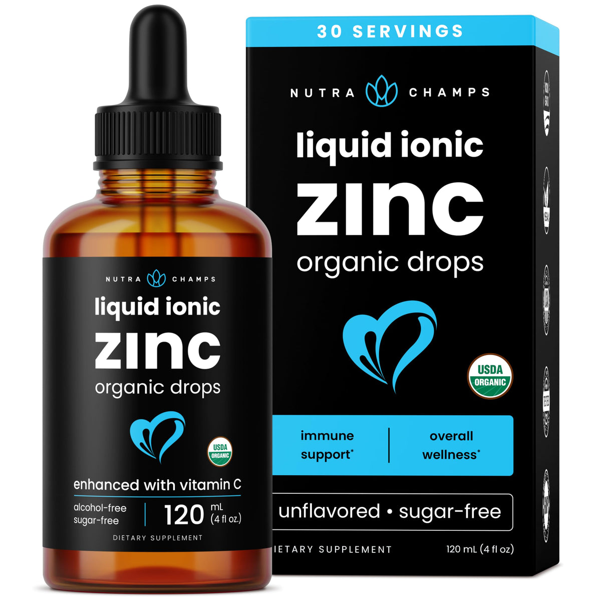 Flacon de Zinc Liquide NutraChamps 120ml avec étiquette
