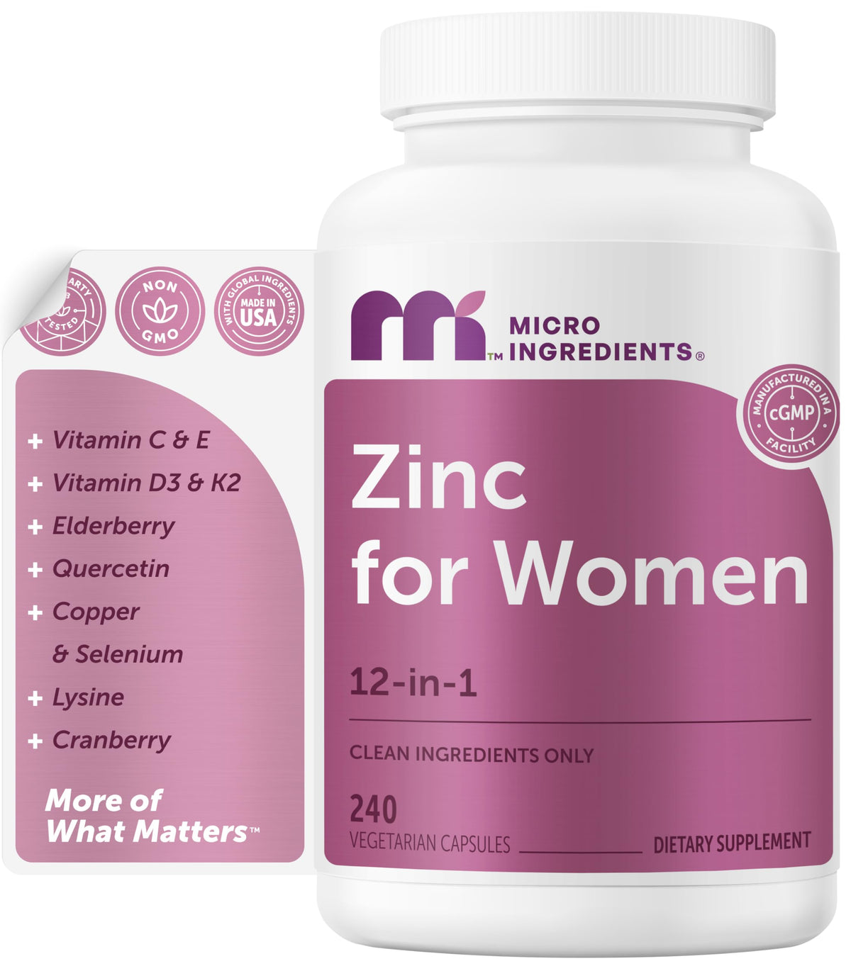 Flacon de Zinc Picolinate 30mg pour Femmes Micro Ingredients vue de face