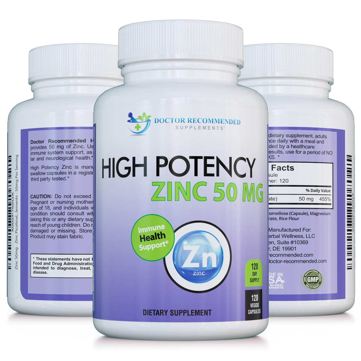 Flacon de Zinc Picolinate 50mg de SUPPLEMENTS avec 120 capsules végétales