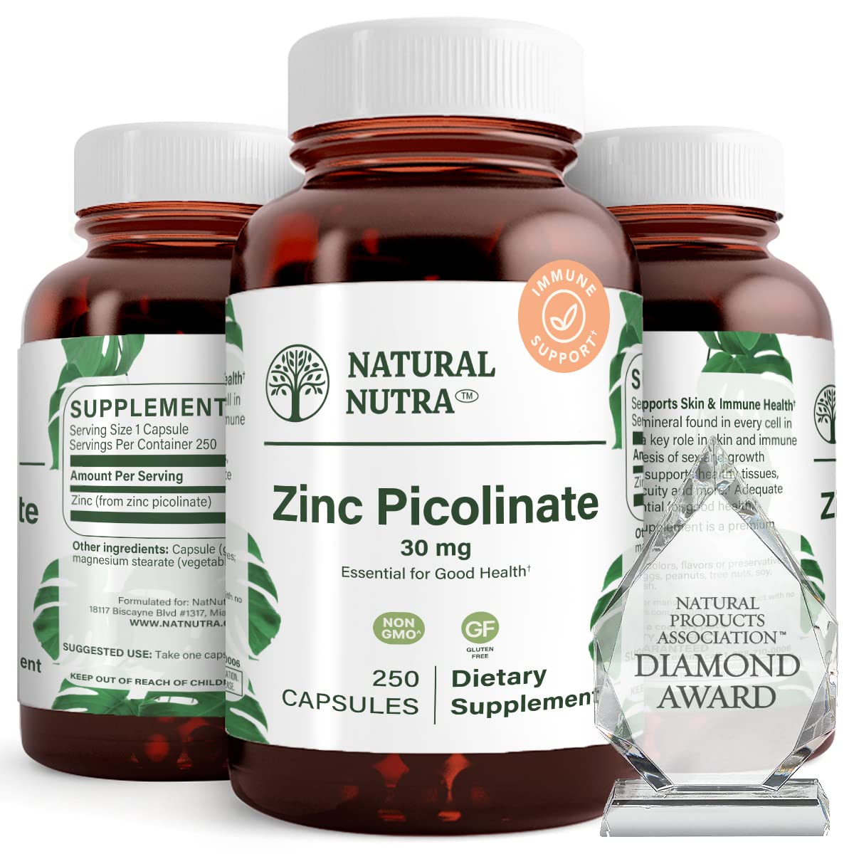 Flacon de Zinc Picolinate Natural Nutra 250 capsules