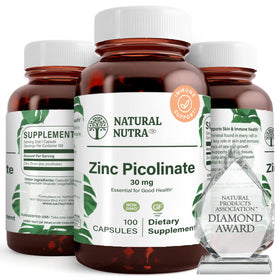 Flacon de Zinc Picolinate Natural Nutra 30 mg contenant 100 capsules