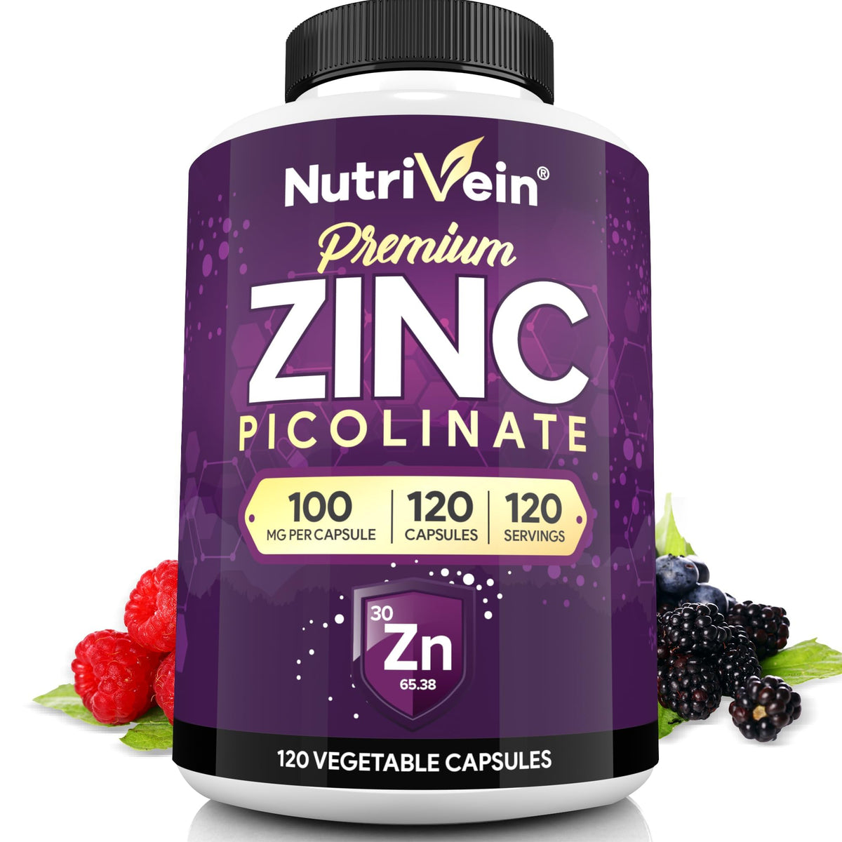 Flacon de Zinc Picolinate Nutrivein 100 mg avec 120 capsules