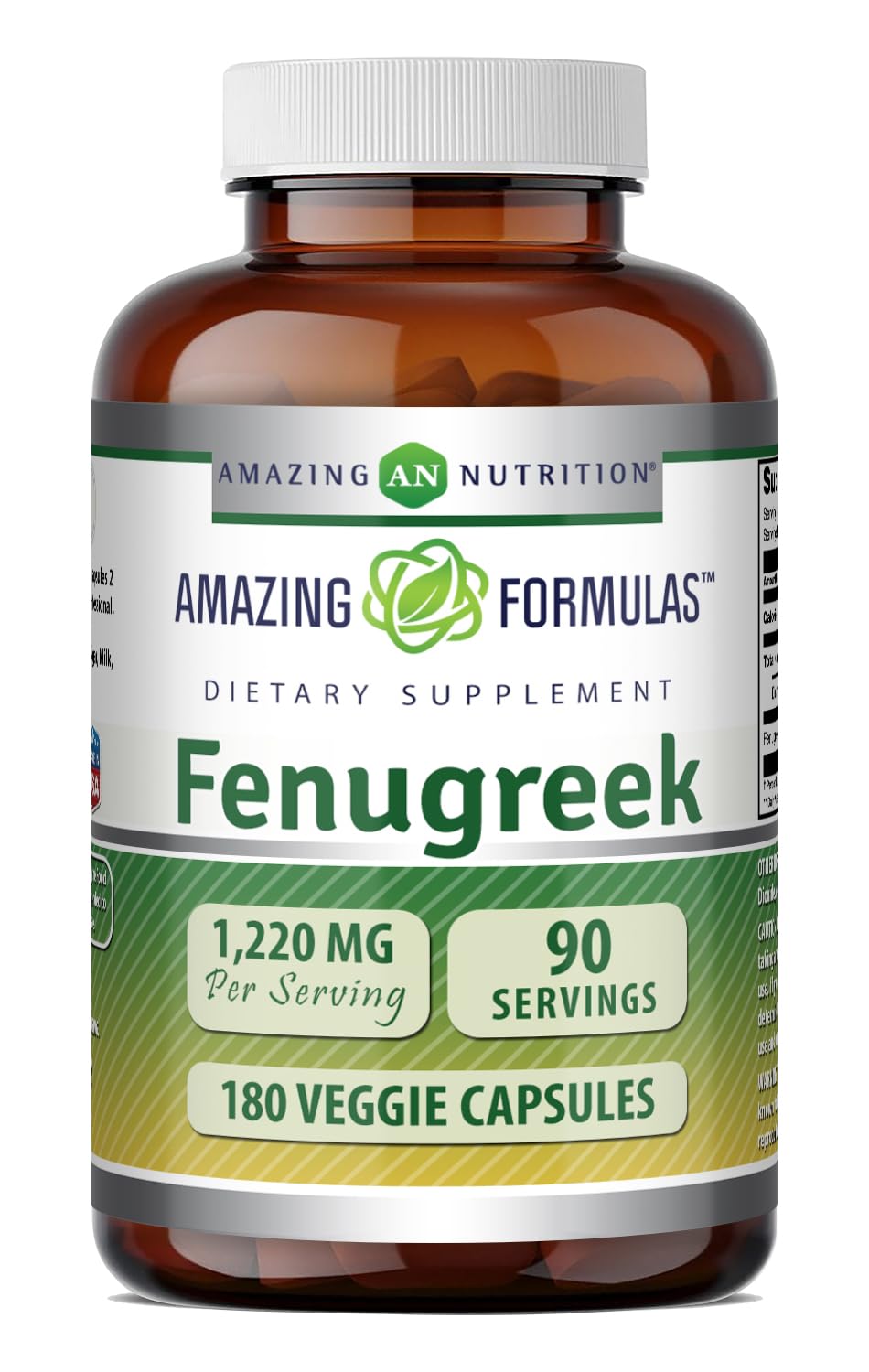 Flacon des capsules de fenugrec Amazing Nutrition, vue avant avec étiquette visible