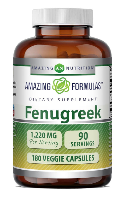 Flacon des capsules de fenugrec Amazing Nutrition, vue avant avec étiquette visible