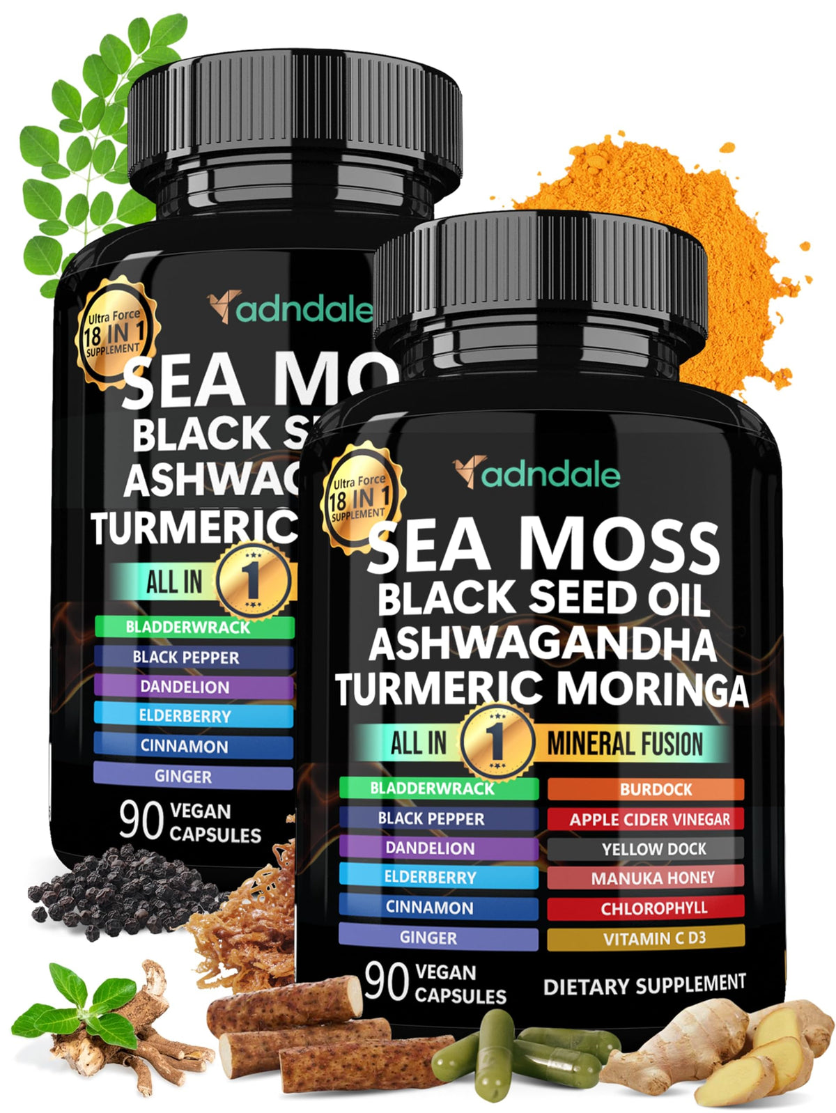 Flacon des capsules de mousse de mer Adndale 180 comprimés vue de face