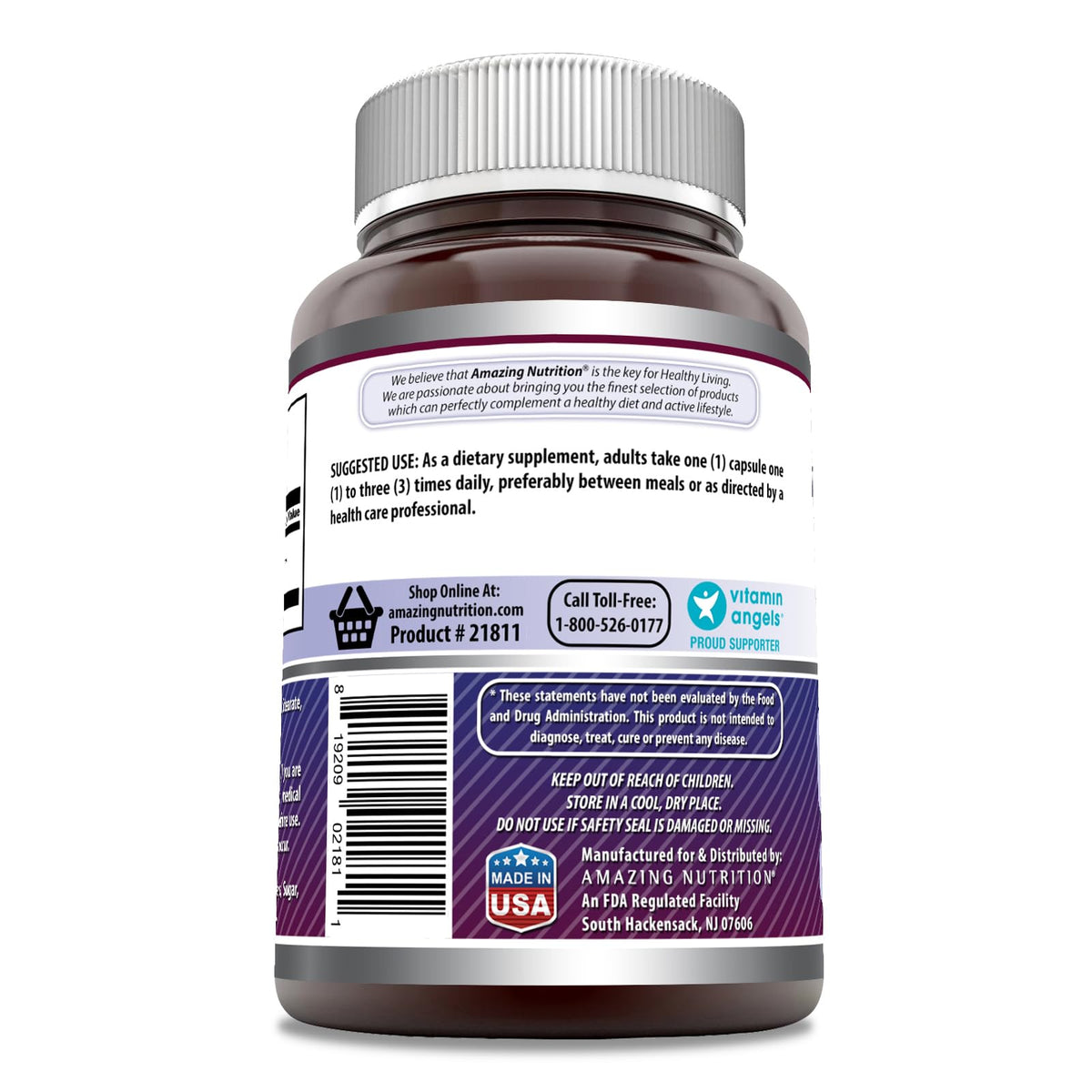 Flacon des capsules L-Tyrosine 500 mg d'Amazing Nutrition avec étiquette visible