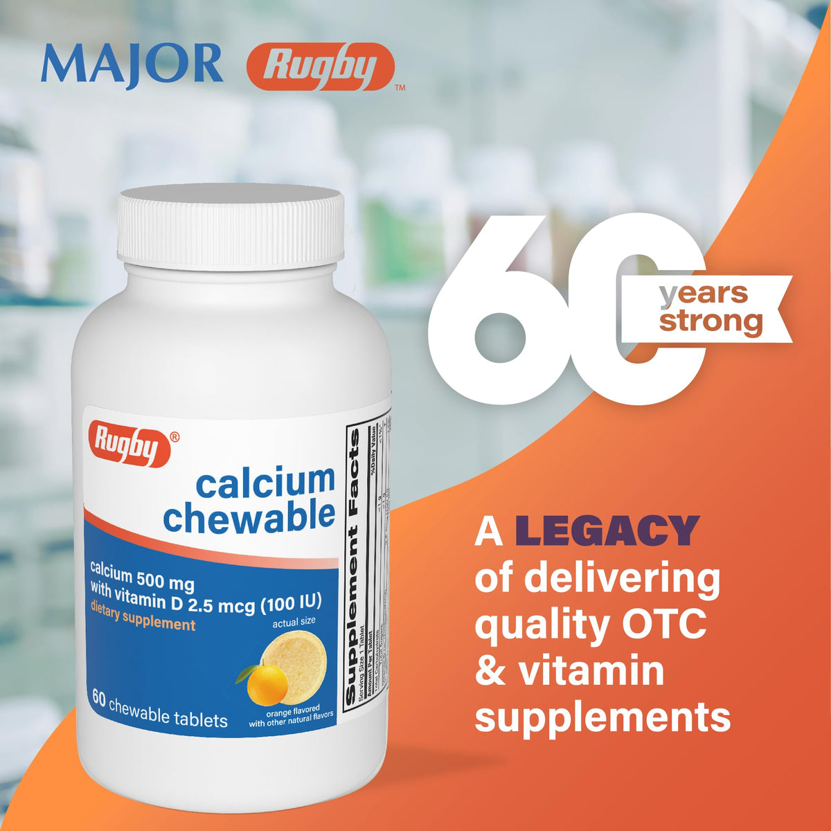 Flacon des comprimés à mâcher Calcium 500mg RUGBY LABORATORIES