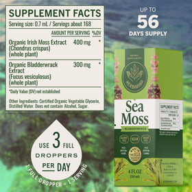 Flacon des gouttes d'Irish Sea Moss HERBAMAMA sur une table