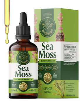 Flacon des gouttes d'Irish Sea Moss HERBAMAMA vue de face