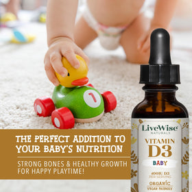 Flacon des gouttes de vitamine D3 K2 Bio Live Wise Naturals avec étiquette