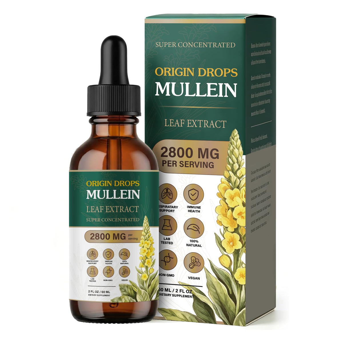 Flacon des gouttes herbales Origin Drops Mullein de 60 ml