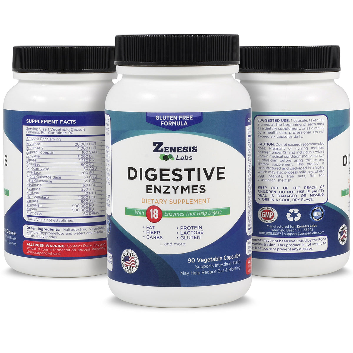 Flacon des Multi-Enzymes Zenesis Labs ouvert avec capsules visibles
