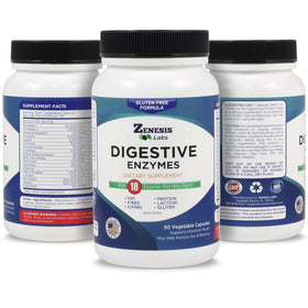 Flacon des Multi-Enzymes Zenesis Labs ouvert avec capsules visibles