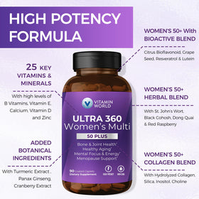 Flacon des multivitamines Ultra 360 avec étiquette et informations